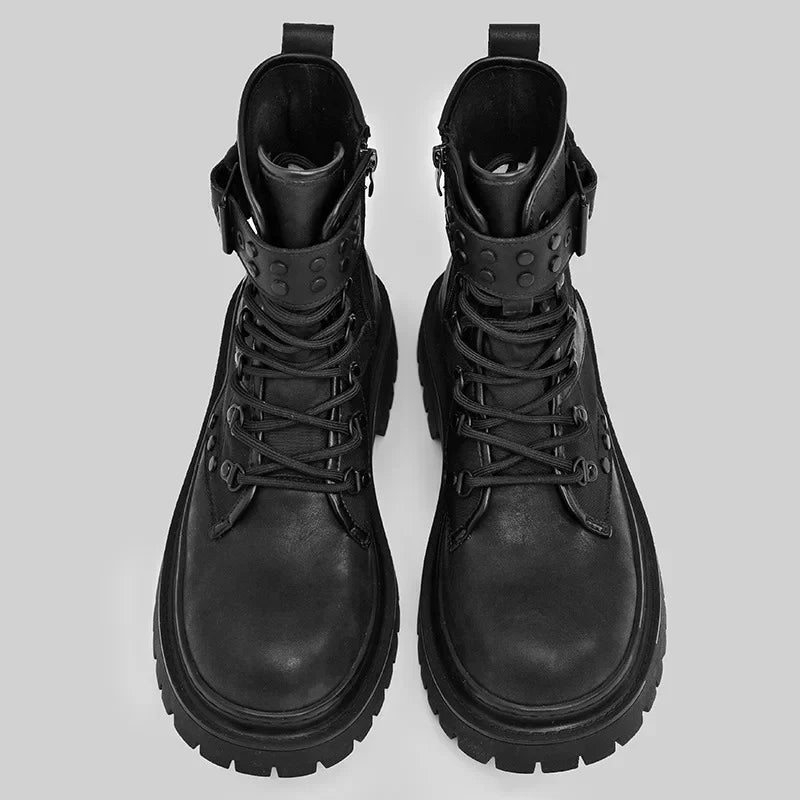 Men's boots 2025 autumn retro British style black workwear boots casual short boots versatile thick soled motorcycle boots