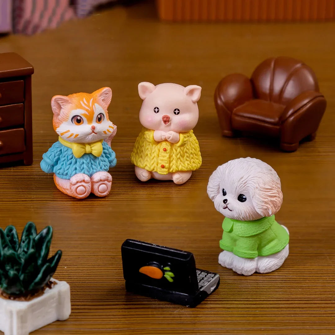 3Pcs Cat Dog Pig Figurine Kawaii Room Home Decor Miniature Fairy Garden Decoration Accessories Modern Children's Birthday Gift