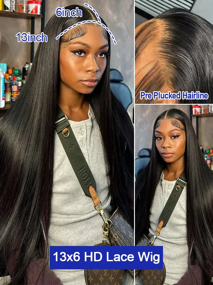 40 42 Inch Straight Human Hair Wigs 13x4 13X6 HD Lace Frontal Wig 300% Density Human Hair Remy Invisible Swiss Lace Wigs For Women