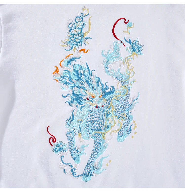 Vintage Hoodies Men Dragon Embroidery Hoodies Women Hip Hop Hooded Sweatshirt Chinese Streetwear Hoody Cotton Fleece Pullover