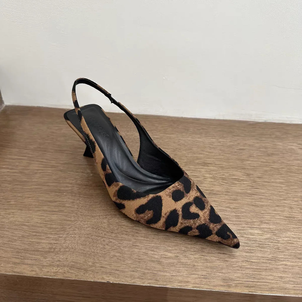 Summer Slip On Leopard Women Sandals Shoes Fashion Pointed Toe High Heel Stripper Party Ladies Sandalias Shoes