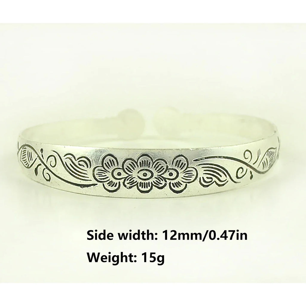 New Retro Cuff Bracelets Tibetan Silver Metal Carving Fish Elephant Flower Bangles Vintage Gypsy Jewelry Female Gifts