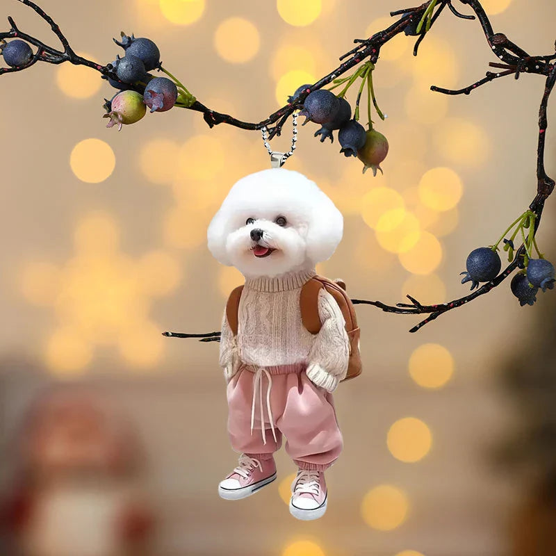 Creative Puppy Decorative Pendant Acrylic 2D Bag Key Ornaments Cute Back Schoolbag Dog Ornaments Cute Family Car Accessories.