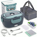 Electric Heating Lunch Box; 1.5L 304 Stainless Steel Dual Compartment Food Warmer, 12V Car Use, Portable Heated Bento Box With Fork, Spoon & Insulated Bag, Viral Must-Have For Office, Travel & Road Trips, Perfect Gift For Commuters, Drivers