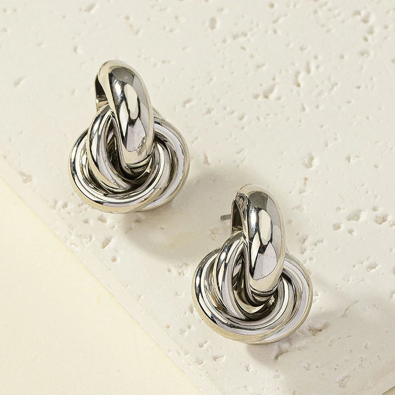 Obega Gold SIlver Color Knot Hoop Earring For Women Shiny Plating Trendy Earring Stud Cute Daily Wear Jewelry