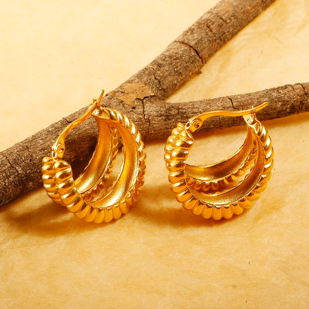 Luxury Shiny Zircon Hoop Earrings for Women Trendy Golden Stainless Steel Wed Ear Geometric Circle Earring Jewelry Pendientes