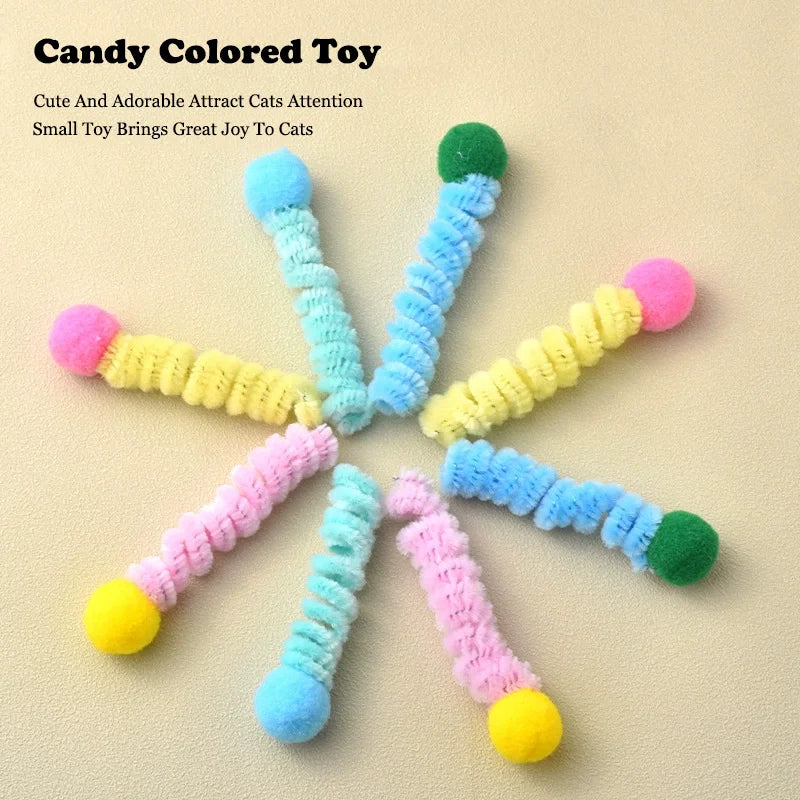 Interactive Cat Toy Spring Twist Stick Plush Ball Bite Resistant Teeth Grinding Plushie for Kittens Entertainment Boredom Relief