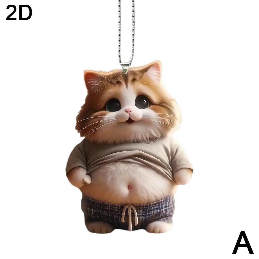 Car Cat-Shaped Pendant Realistic Animal Rearview Car Decor Interior Mirror Hanging Keychain Ornament Home Decor Accessories