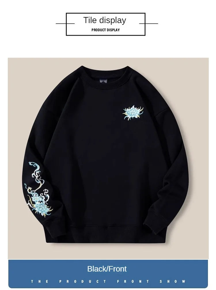 Vintage Hoodies Men Dragon Embroidery Hoodies Women Hip Hop Hooded Sweatshirt Chinese Streetwear Hoody Cotton Fleece Pullover