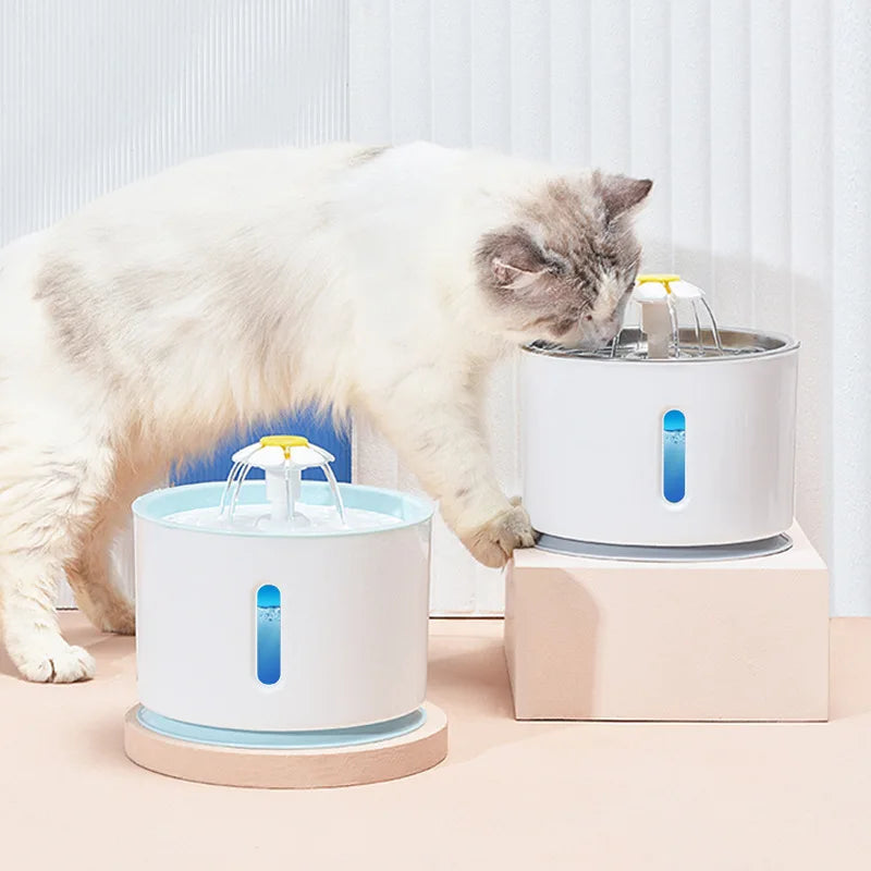 Pet Water Fountain Quiet Pump Visible Water Level 4-Layer Filter Flower Nozzle Cat Dispenser Drinking Bowl Cats Small Dogs Home