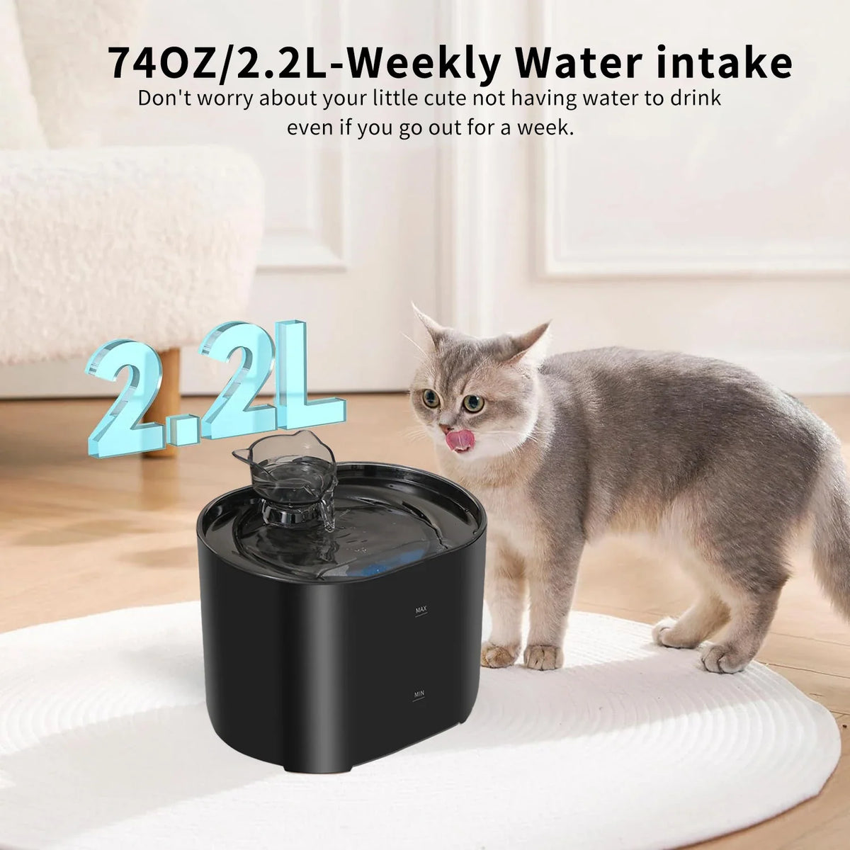 Automatic Cat Water Fountain, 2.2L/74oz Pet Water Fountain, Ultra-quiet, Suitable for Indoor Cats and Dogs, Easy to Clean