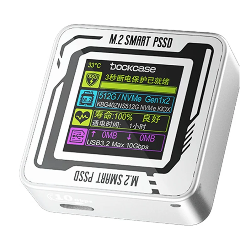 Well Made-LCD Display M. 2 Nvme SSD Enclosure 2230 Screen USB Type-C 3.2 Gen2 10Gbps Sliver