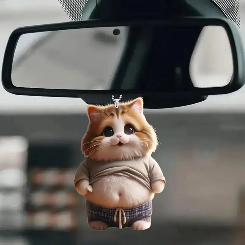 Car Cat-Shaped Pendant Realistic Animal Rearview Car Decor Interior Mirror Hanging Keychain Ornament Home Decor Accessories