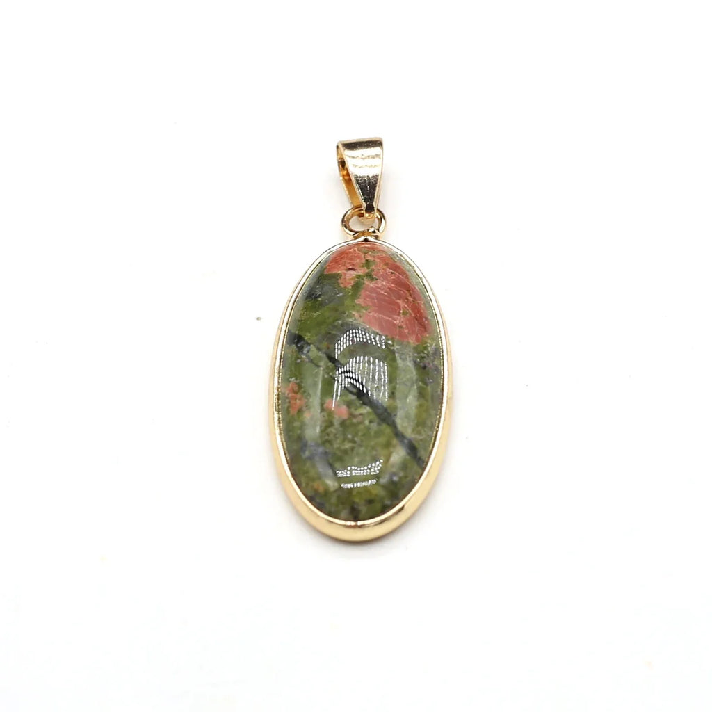 Natural Stone Pendants Grey Agate Unakite Tiger Eye Cabochon Beads Pendant for Jewelry Making DIY Charms Necklace Accessories
