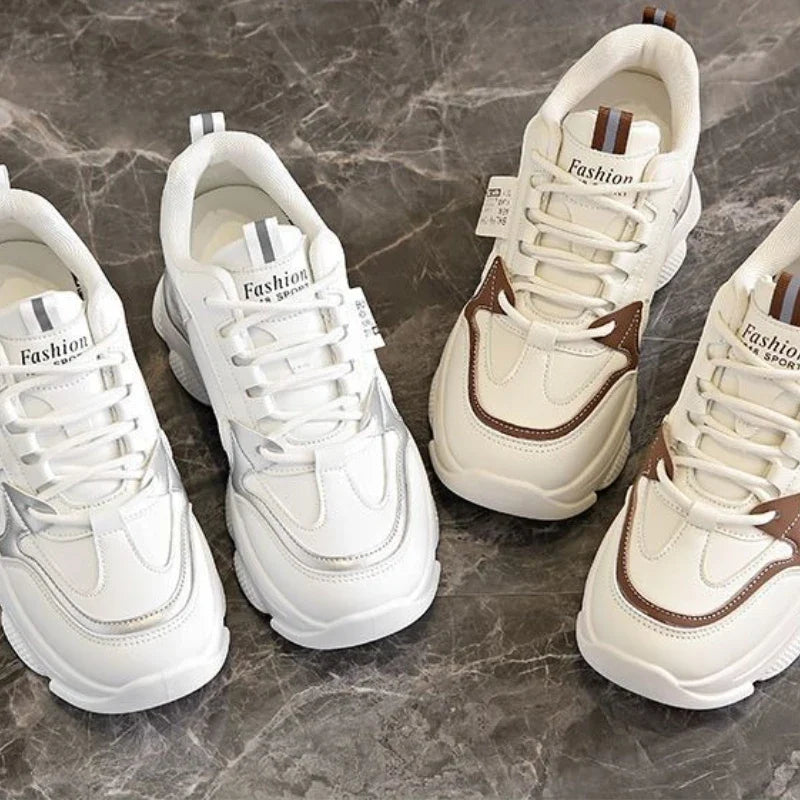 Women's Thick Soled Lightweight Sports Shoes Spring and Autumn New White Casual Women's Thick Soled Height Increasing Shoes