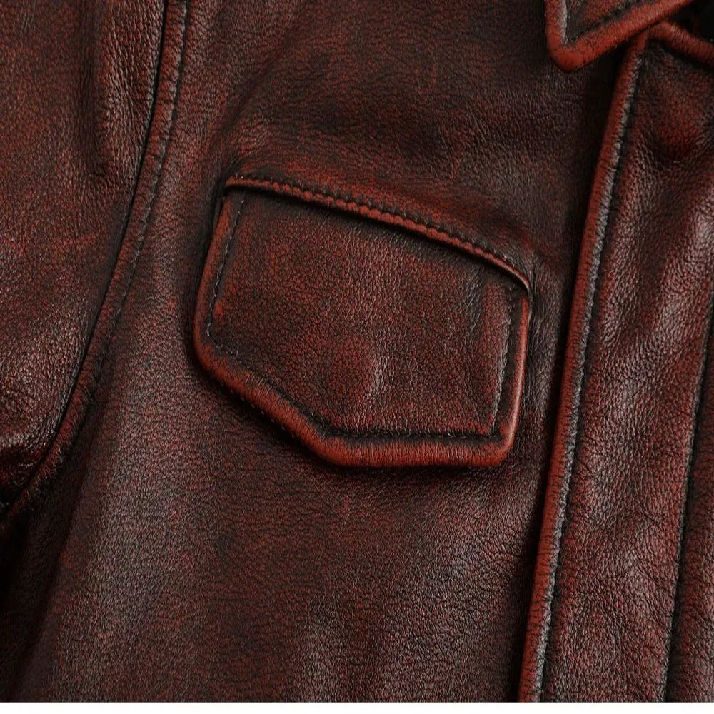 M65 Top Layer Cowhide Jacket  Fashion SlimFit Stand Collar Leisure Bomber Jacket 100% Genuine Leather Men's Vintage Short
