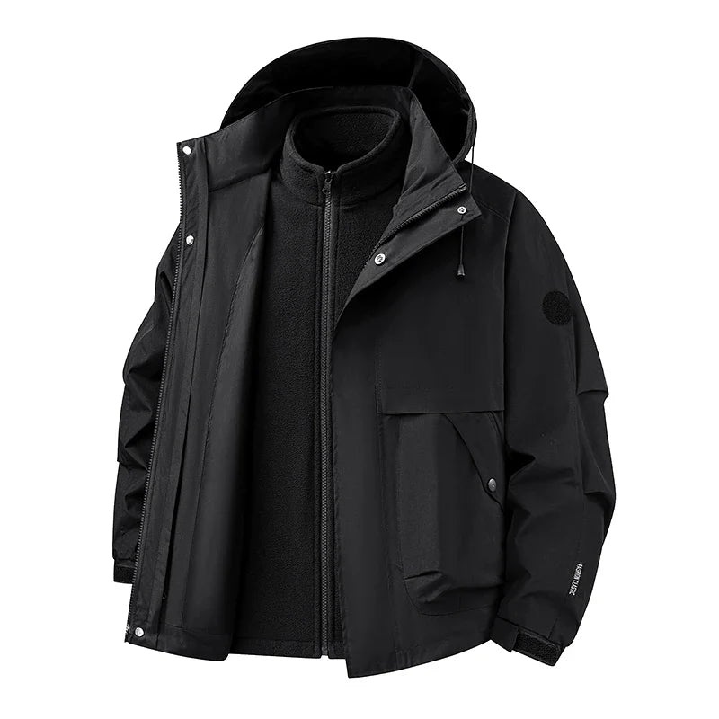 New Autumn and Winter Three in One Outdoor Jacket for Couples Warm Hooded Waterproof Two-piece Set Windbreaker Hiking Jacket
