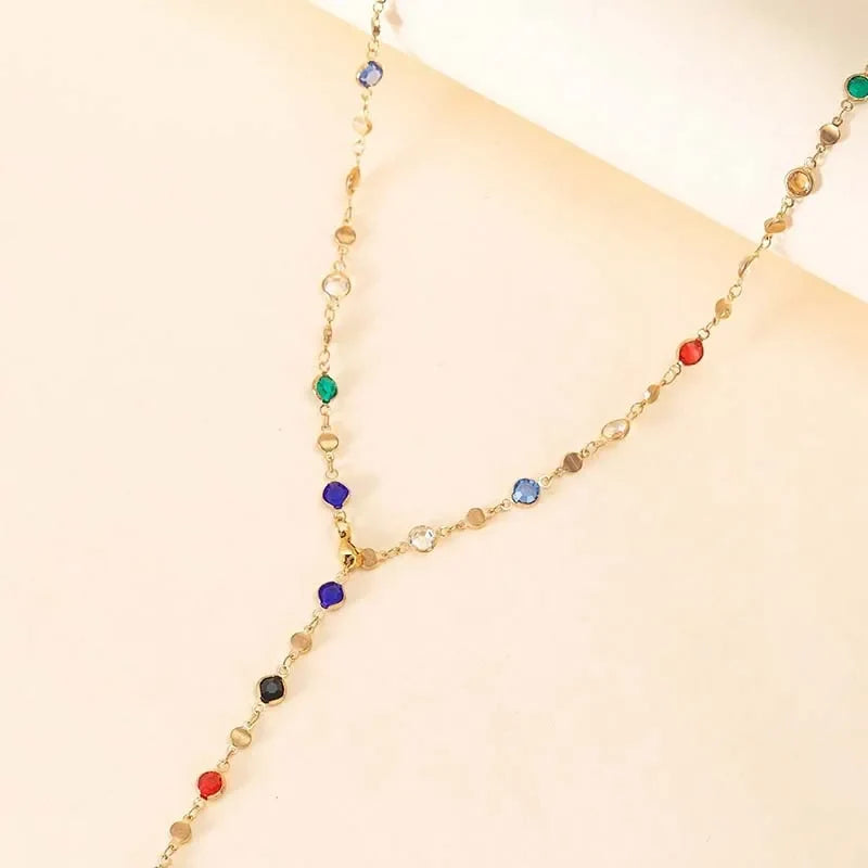 LATS New Luxury Colourful Long Tassel Necklace for Women Shiny Rhinestone Crystal Zircon Choker Bohemian Statement Jewelry Gifts