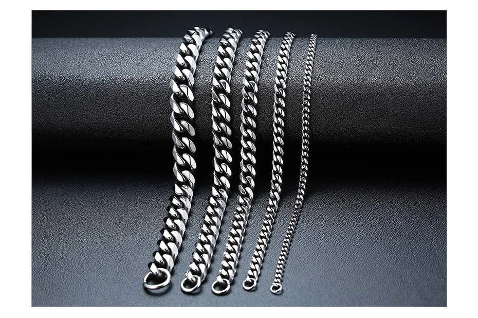 Vnox Mens Simple 3-11mm Stainless Steel Curb Cuban Link Chain Bracelets for Women Unisex Wrist Jewelry Gifts