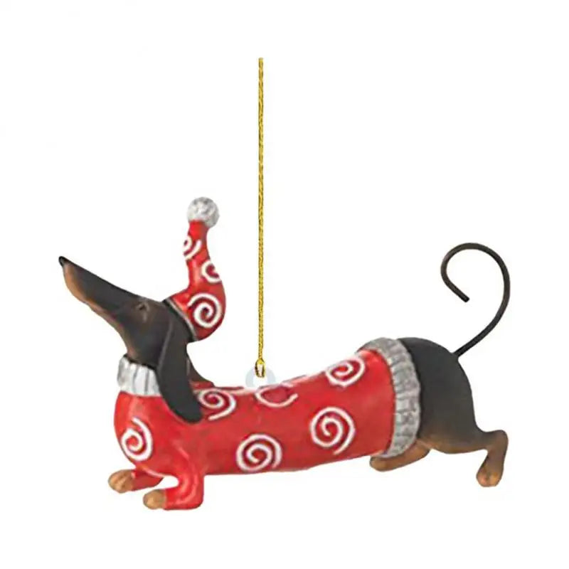 Cartoon Cute Dog Christmas Ornaments Fun Dachshund Dog Hanging Decoration Xmas Tree Graphic Design Pendant Home Car Decor