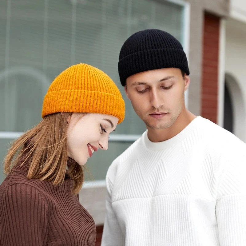 Winter Knitted Hat Warm Outdoor Sport Cold Protection Running Beanie Cap Elastic Thermal Cycling Skull Roll-up Cuffed Cap