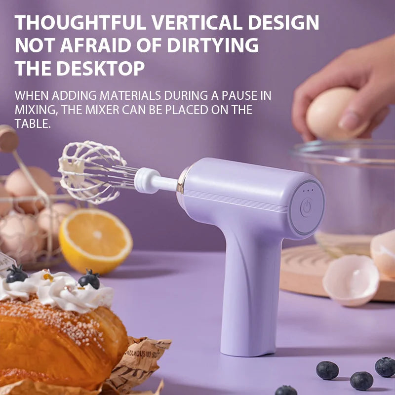 Electric Egg Beater Rechargeable Home Handheld Small Wireless Egg Beater Baking Cream Electric Whip Blender Hand Mixer for Cakes