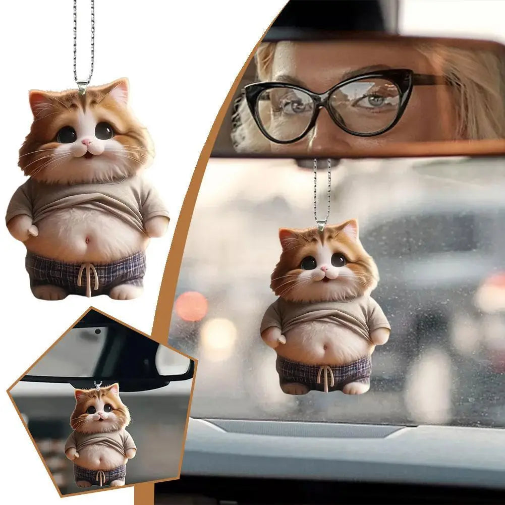 Car Cat-Shaped Pendant Realistic Animal Rearview Car Decor Interior Mirror Hanging Keychain Ornament Home Decor Accessories
