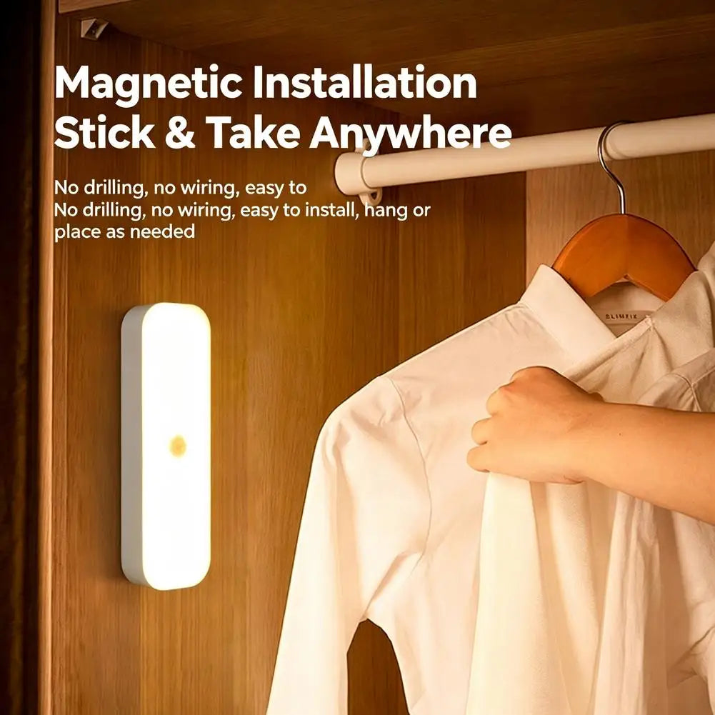 LED Motion Sensor Night Light USB Rechargeable Magnetic Under Cabinet Lighting Wireless Closet Lamp For Kitchen Wardrobe