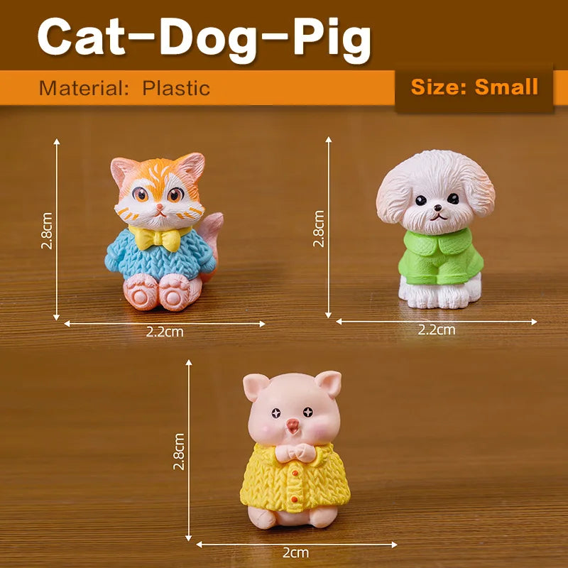 3Pcs Cat Dog Pig Figurine Kawaii Room Home Decor Miniature Fairy Garden Decoration Accessories Modern Children's Birthday Gift