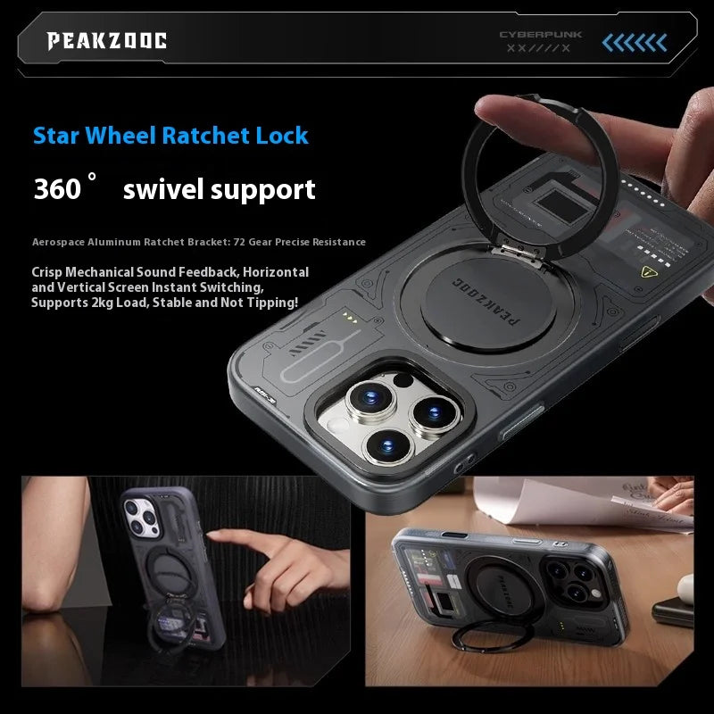 Peakzooc Cyber Memory Card Phone Case Magnetic Bracket SIM Card/SD/TF/Memory Card Storage Manager for IPhone 15/16 Pro Max Gift