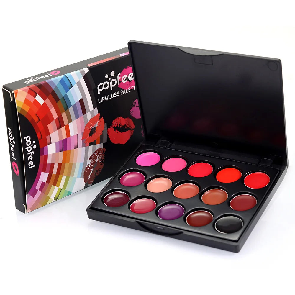POPFEEL15 Colors Lipstick Palette Set Long Lasting Lip Gloss Korean Cosmetics Women Lip Tint Cheap and Small Beauty Lip Stain