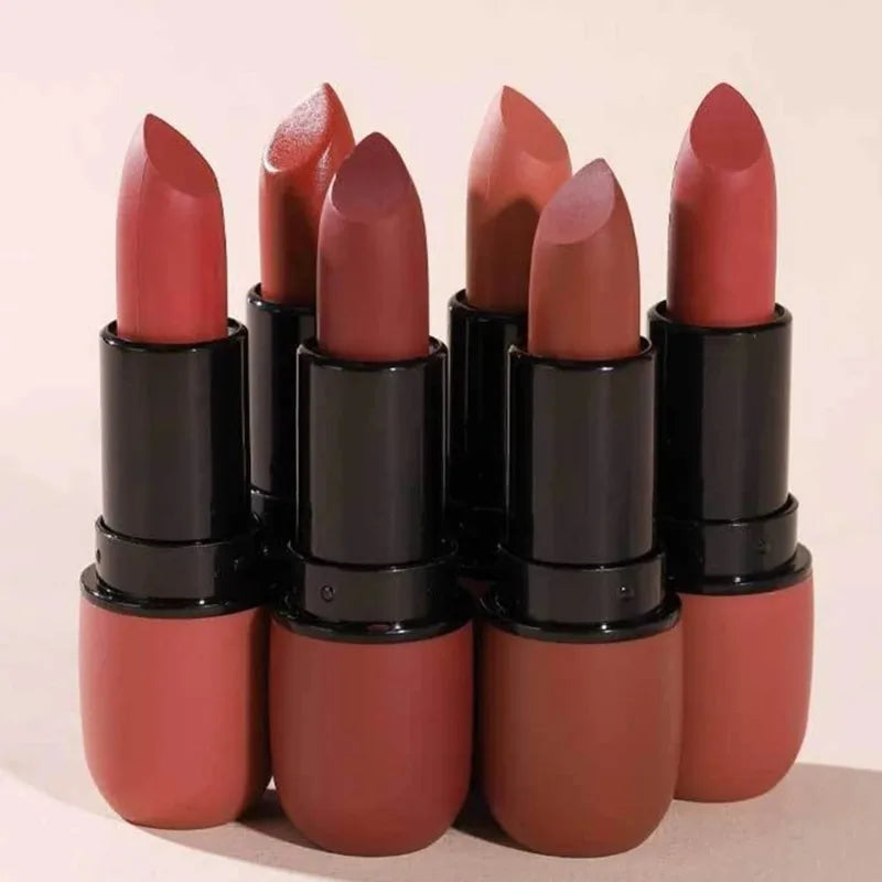 6-Color Matte Velvet Sexy Lipstick Waterproof Long-Lasting Nude Brown Lipstick Smooth High Pigment Profissional Lipgloss Makeup