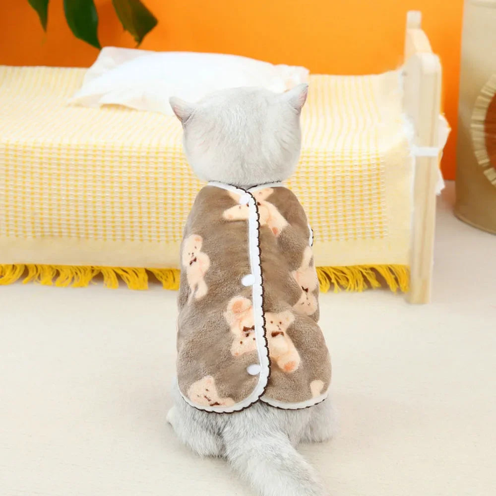 Soft Cozy Cat Clothes Kitten Cardigan Sweater Winter Warm Fleece Vest Sweatshirt for Small Dogs Puppies Jacket Coat Pet Costume
