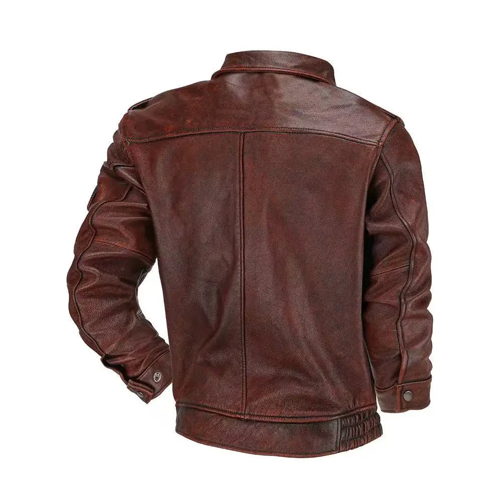 M65 Top Layer Cowhide Jacket  Fashion SlimFit Stand Collar Leisure Bomber Jacket 100% Genuine Leather Men's Vintage Short
