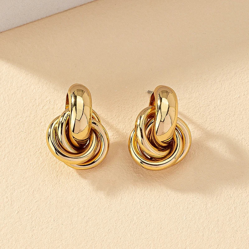 Obega Gold SIlver Color Knot Hoop Earring For Women Shiny Plating Trendy Earring Stud Cute Daily Wear Jewelry
