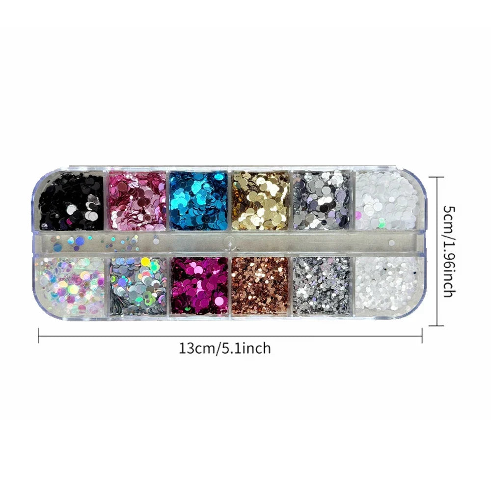 3D Spliced Flower Polka Dot Nail Art Sequins 12 Grids Retro 1-3mm Round Nail Glitter Sparkling Flakes Nail Charms Manicure Decro