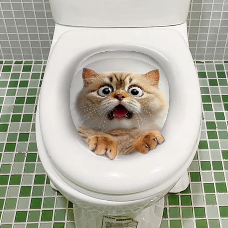 1pc PVC Water Resistant Novelty Toilet Seat Cat Dog Toilet Sticker Wall Stickers Animal /Wc Accessories For Home Bathroom Decor