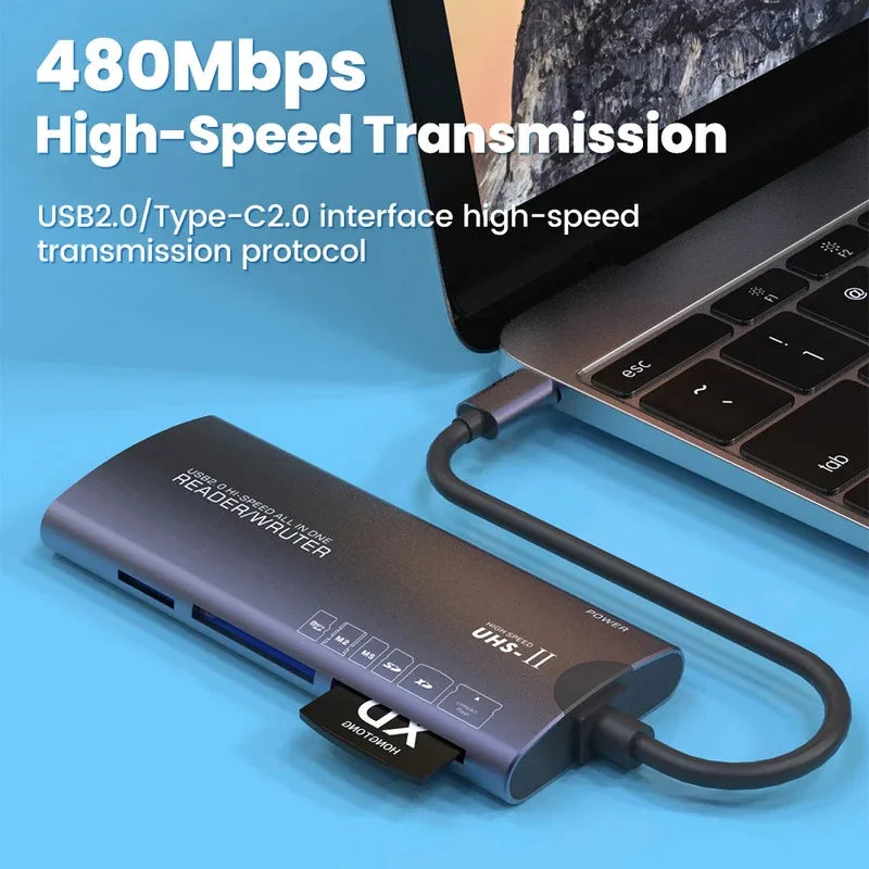 6IN 1 Multifunctional Card Reader USB High Speed Data Transfer Adapter Type C SD/TF/XD/CF/M2 Memory Reading For Cameras Computer