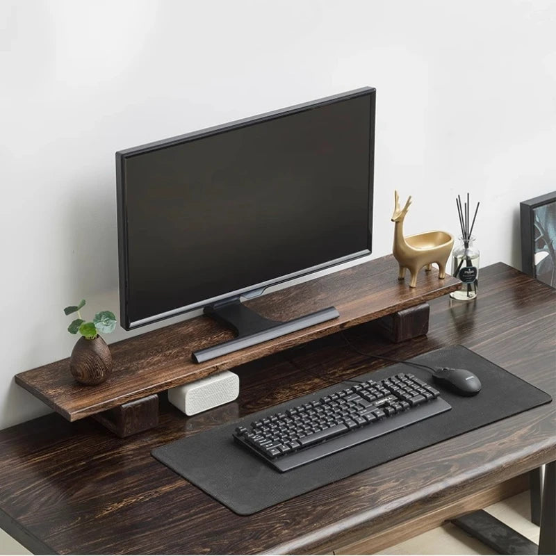 Solid Wood Monitor Stand Ergonomic Desktop Riser for Computer Screen Office Desk Organizer Natural Wooden Shelf & Laptop Stand
