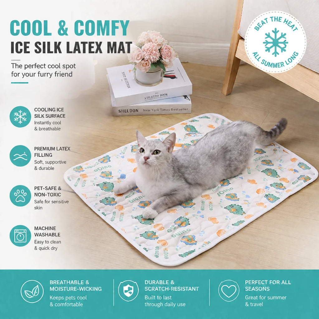 Pet Cooling Mat Ice Silk Latex Dog Cat Cooling Bed Summer Breathable Non-Slip Washable Pet Pad Cold Sleeping Beds Mats Supplies