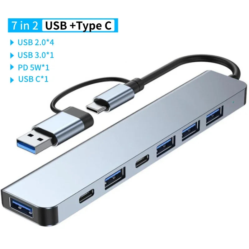 USB 3.0 Type C Adapter Docking Ststion USB 2.0 Port TF SD Card Reader Audio Output Multi-hub Splitter  for Macbook Pro Computer