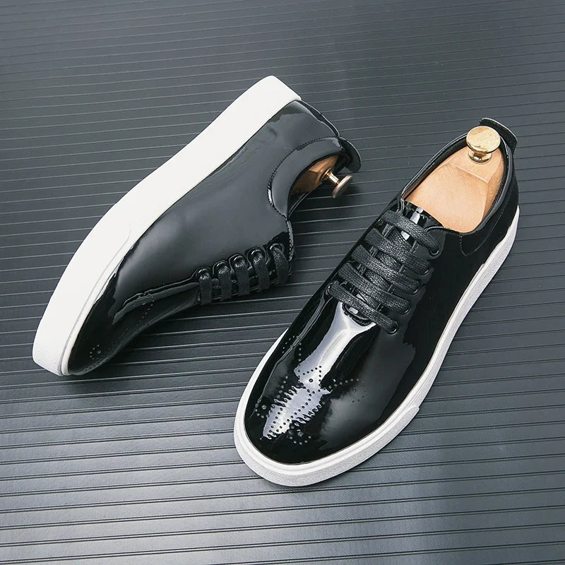 Spring Autumn Leather Shoes High Quality Patent Leather Casual Shoes Lace Up Sneakers Green Fashion Sole Designer Leather Shoes