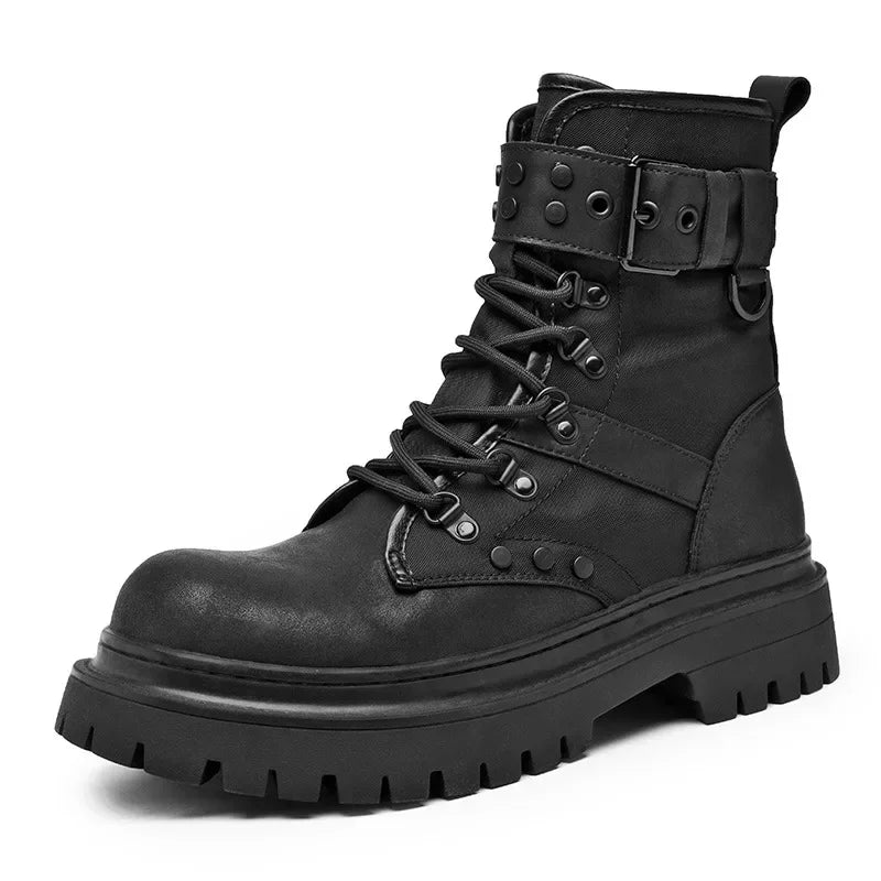 Men's boots 2025 autumn retro British style black workwear boots casual short boots versatile thick soled motorcycle boots