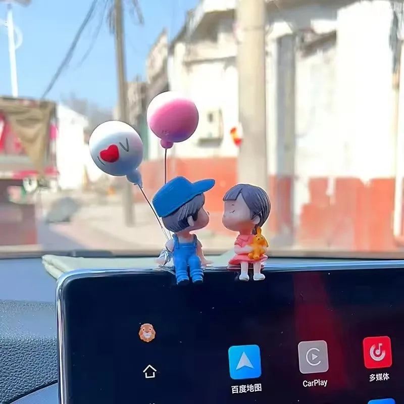 Cute Cartoon Car Decoration Accessories Couple Character Statues Balloons Car Interior Dashboard Accessories