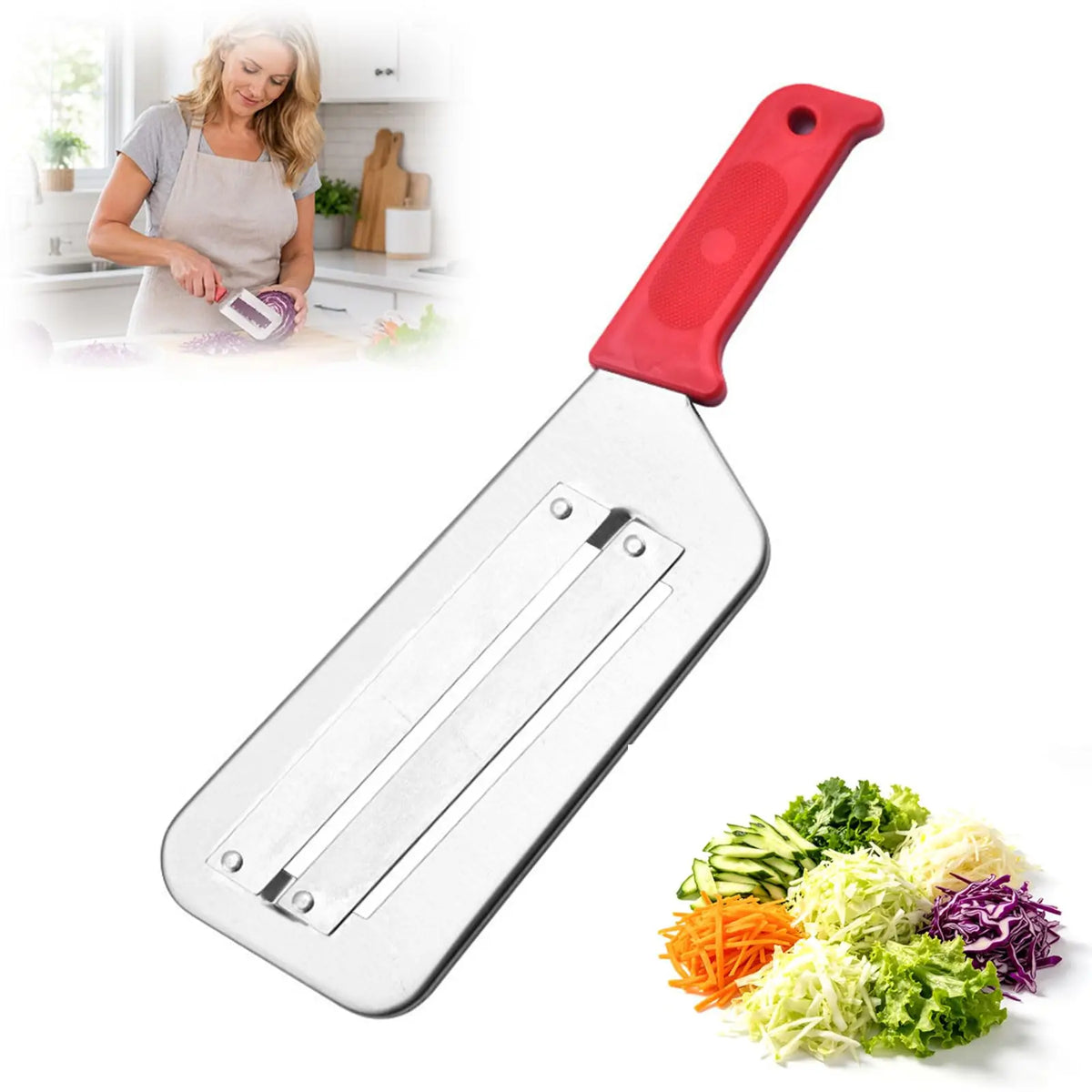 Stainless Steel Cabbage Shredder Slicer with Dual Blades, Handheld Vegetable Shredding Tool for  Salad Making Kitchen