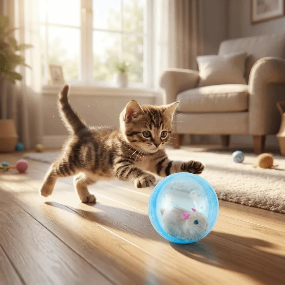 Transparent Cat Chasing Ball Built-in Plush Animal Plastic Interactive Cat Toy Realistic Rabbit Hamster Chasing Ball
