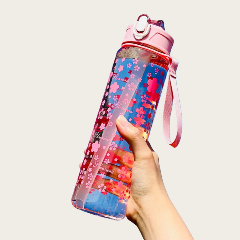 800ml/27oz Large Capacity Sports Water Bottle Leak Proof Plastic Drinking Cup With Time Scale Suitable For Travel Fitness Sports