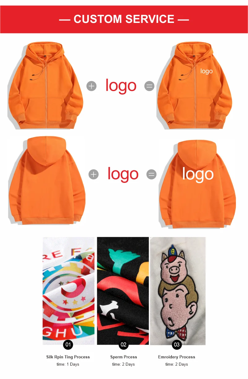 High Quality Velvet Zipper Hoodie Sweatshirt Custom Logo Embroidery Print Personalized Image Company Logo DIY 10 Color KAISING