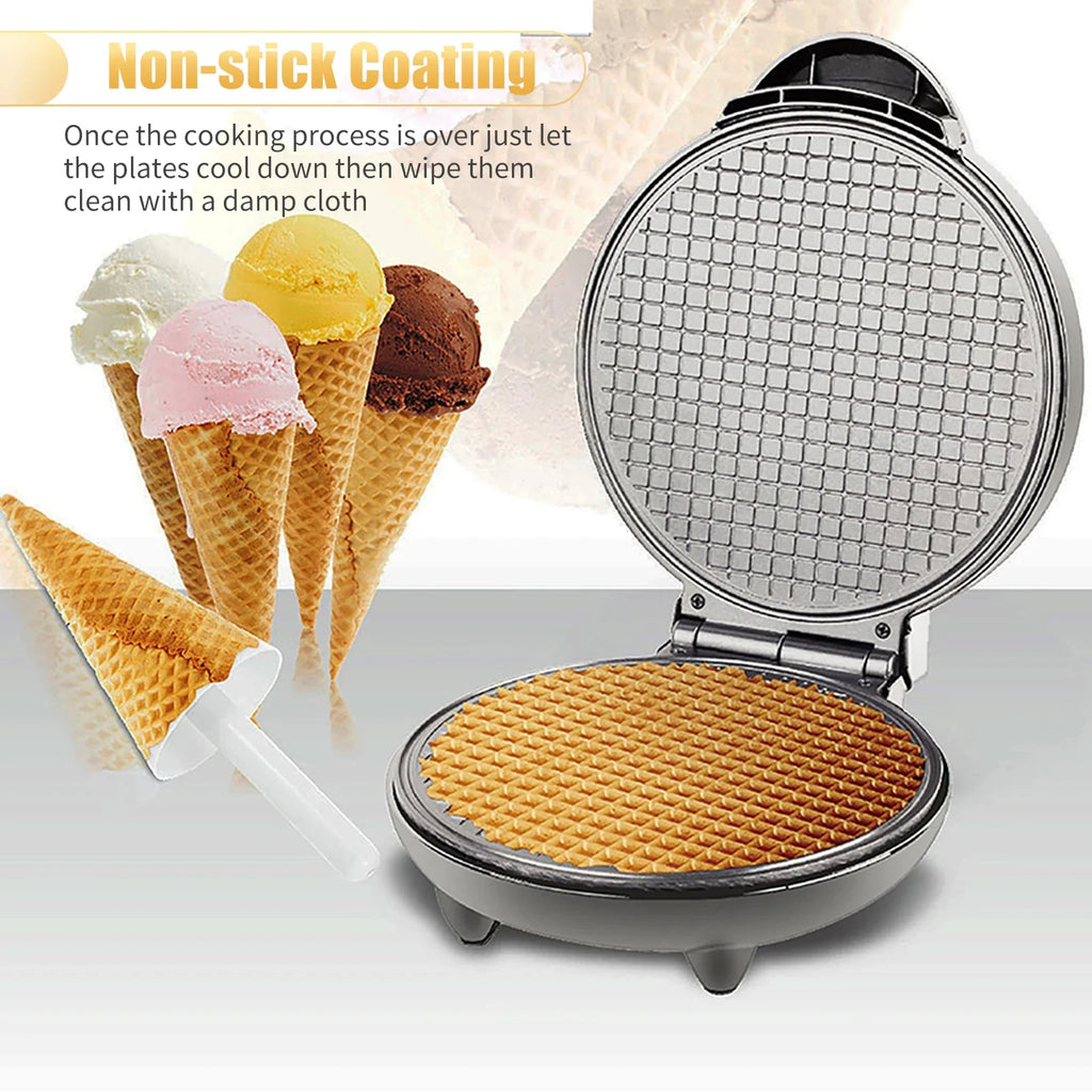 1200W Electric Ice Cream Cone Maker with Roller Waffle Cone and Bowl Maker Nonstick Waffle Baking Iron Machine Stainless Steel