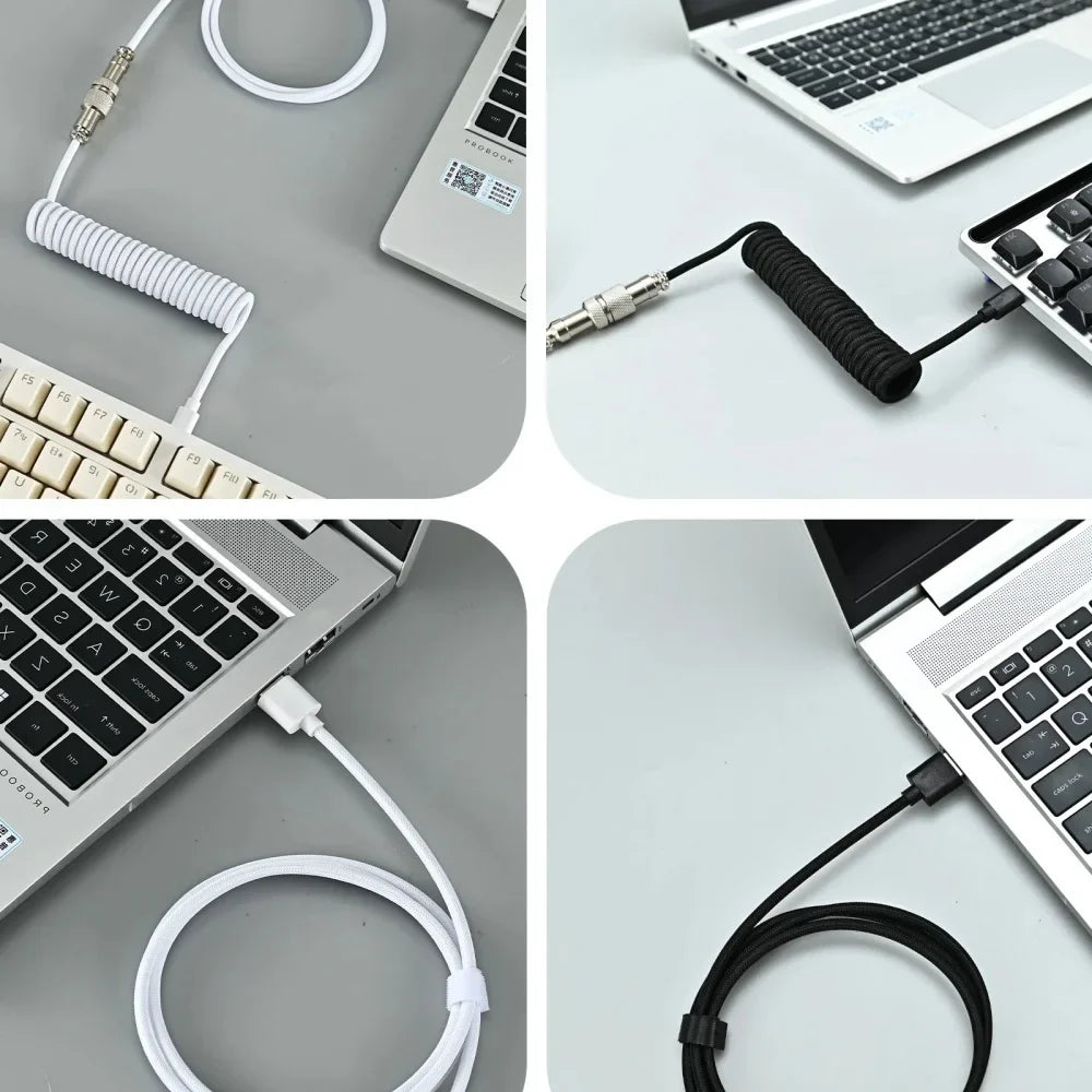 7 Colors USB Type C Mechanical Keyboard Coiled Cable USB Mechanical Keyboard Aviator Desktop PC Computer Aviation Connector Cord